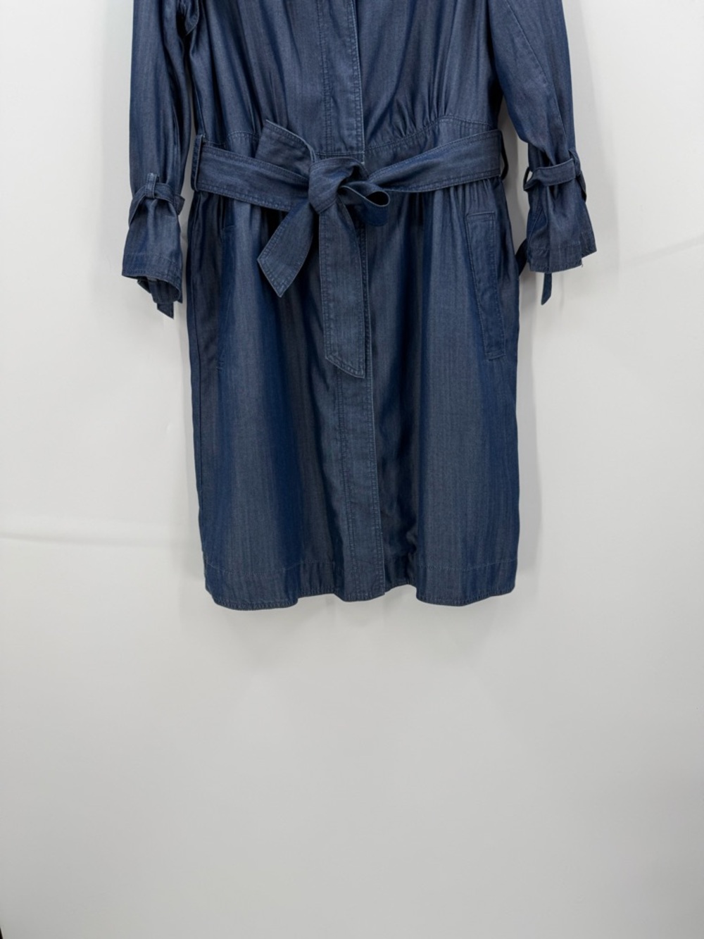 Banana Republic Chambray Denim Trench Coat Dress Belted Blue Lightweight Jacket - Picture 9 of 15